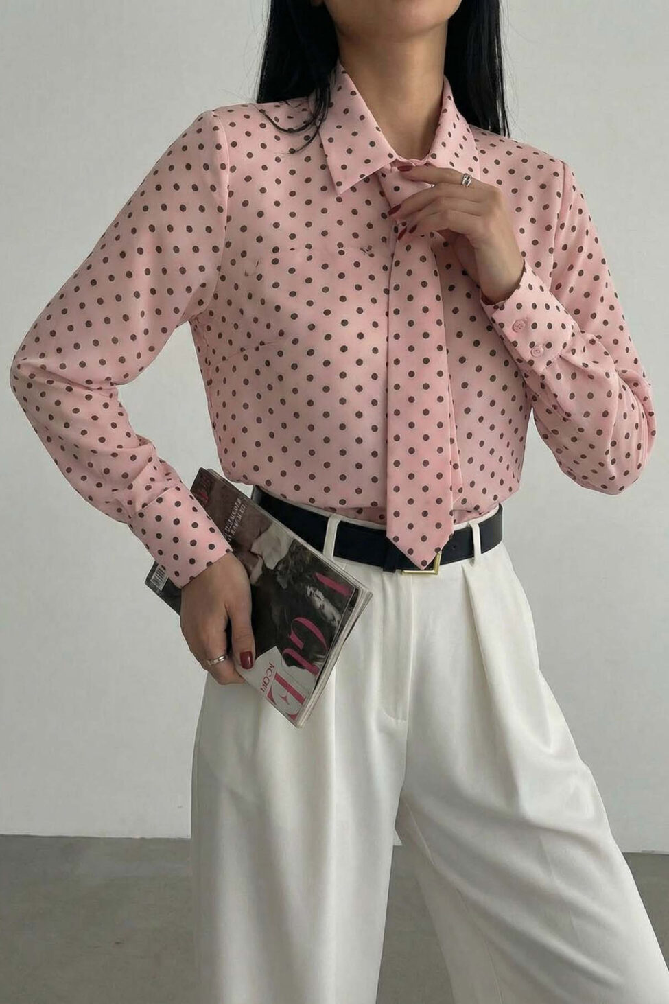 Abelia πουκάμισο πουά με γραβάτα ροζ - Image 2