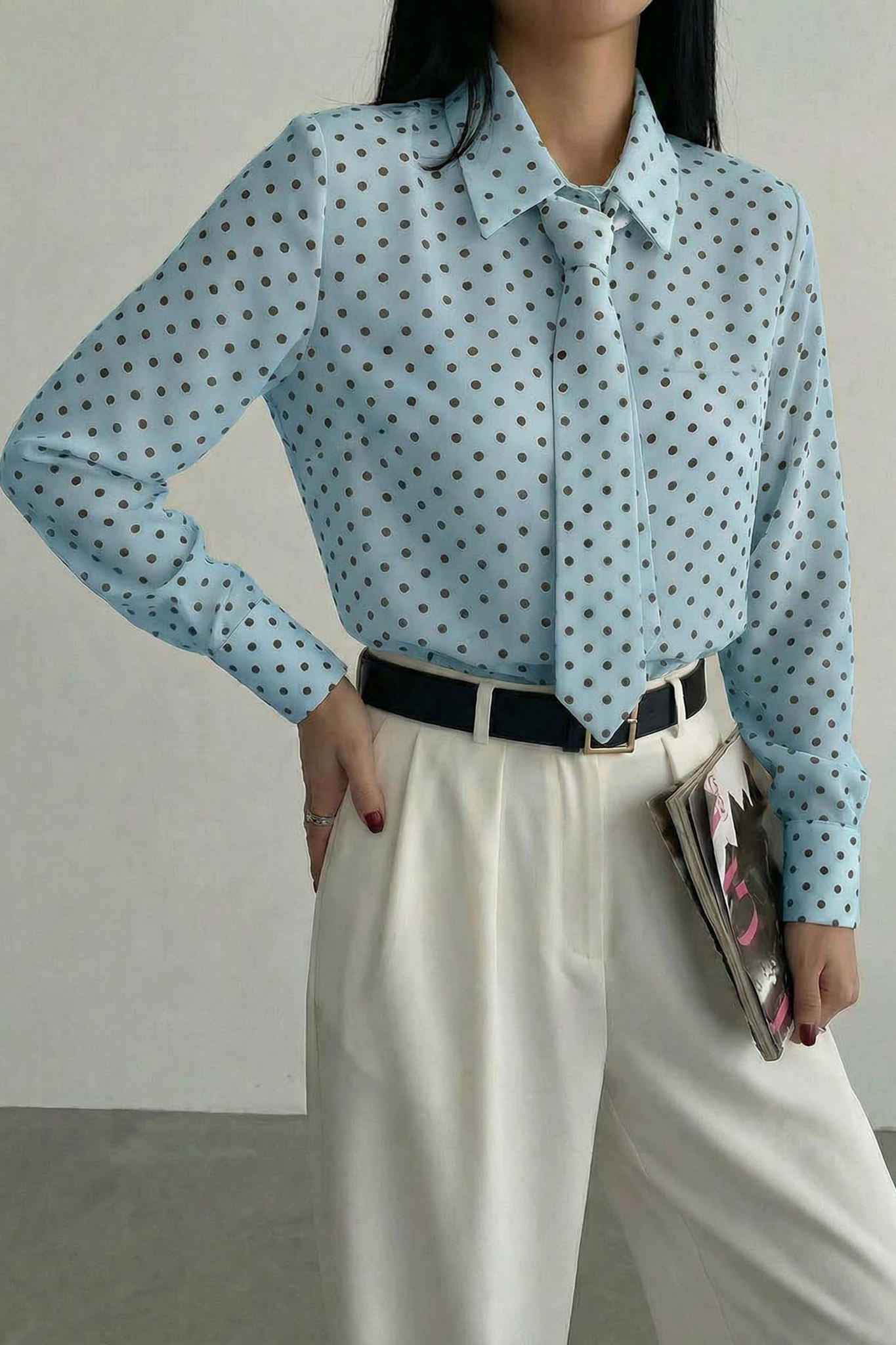 Abelia πουκάμισο πουά με γραβάτα σιελ Abelia πουκάμισο πουά με γραβάτα σιελ - Image 1