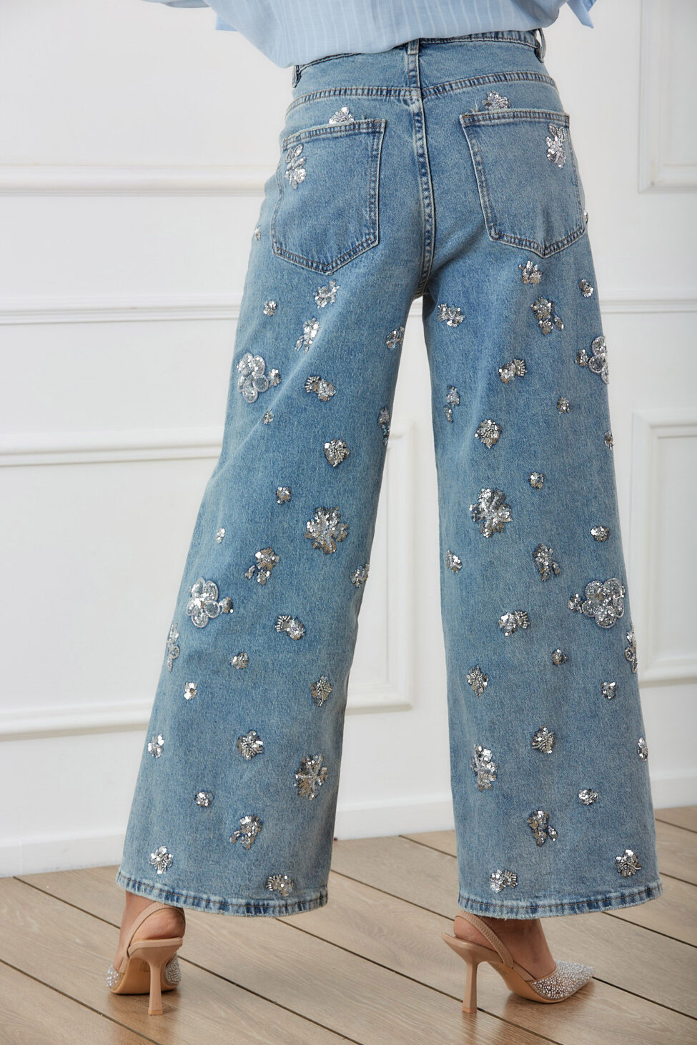 Agent τζιν παντελόνι με απλικέ λουλούδια στράς μπλε - Image 5