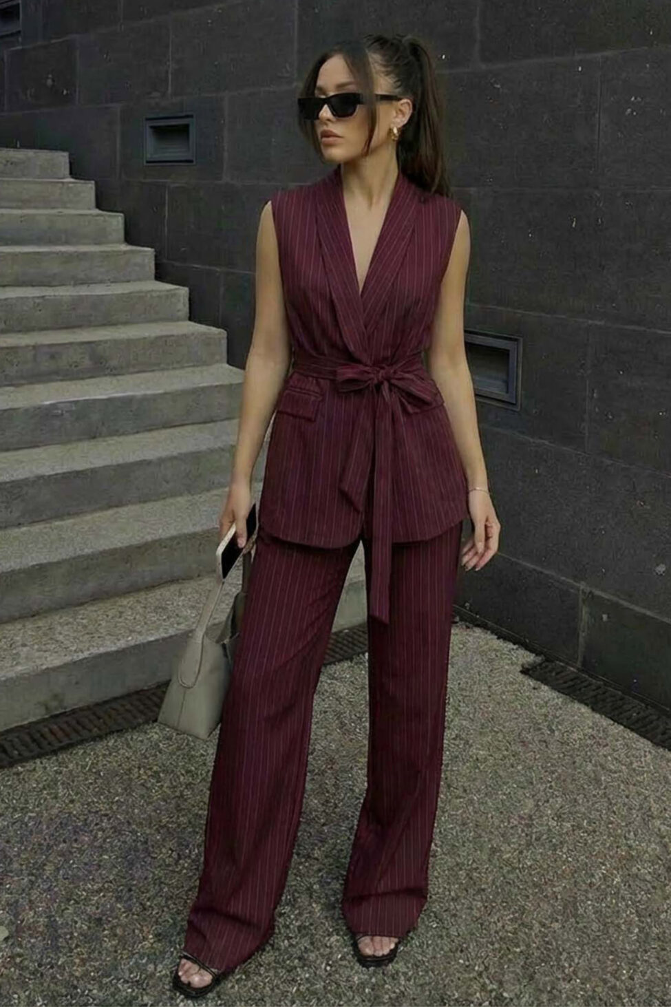 Alexus στ γιλέκο παντελόνι ριγέ μπορντό - Image 2