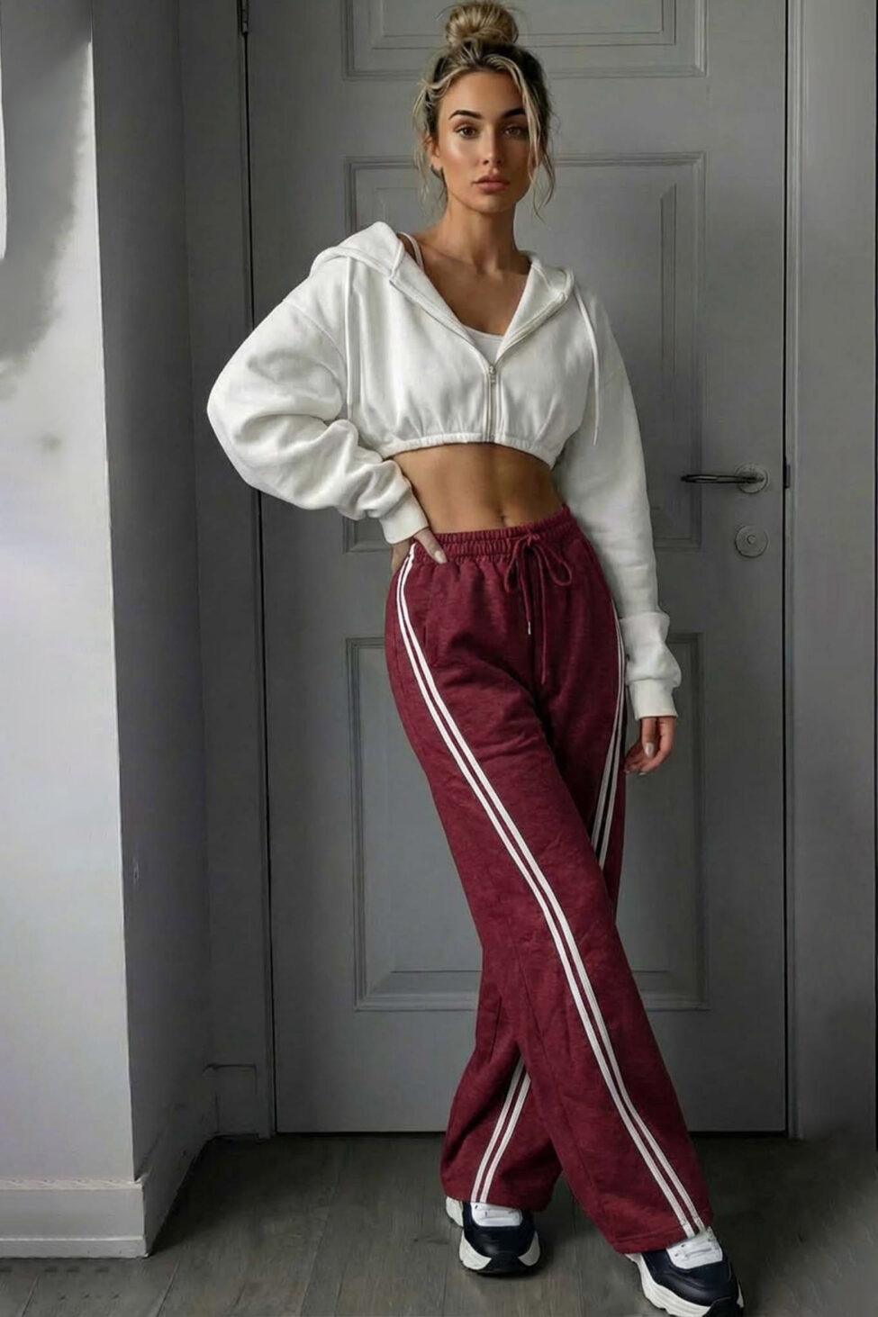 Alter παντελόνι φόρμα με ρίγες μπορντό - Image 2