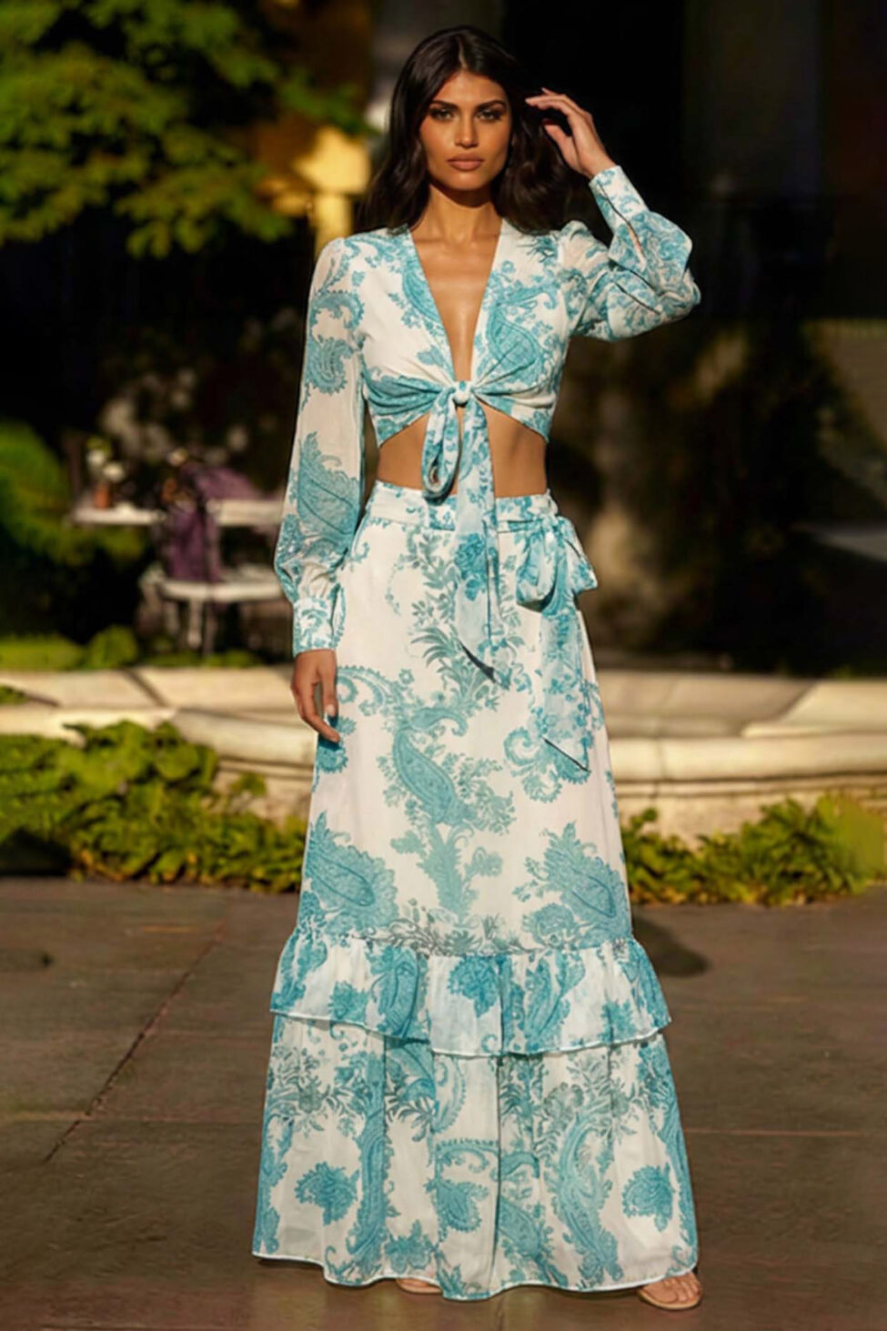 Amaryllis boho σετ τοπ-φούστα με λαχούρια βεραμάν - Image 2