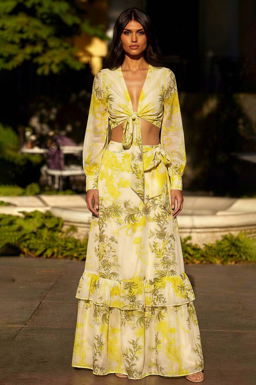 Amaryllis boho σετ τοπ-φούστα με λαχούρια κίτρινο - Image 2