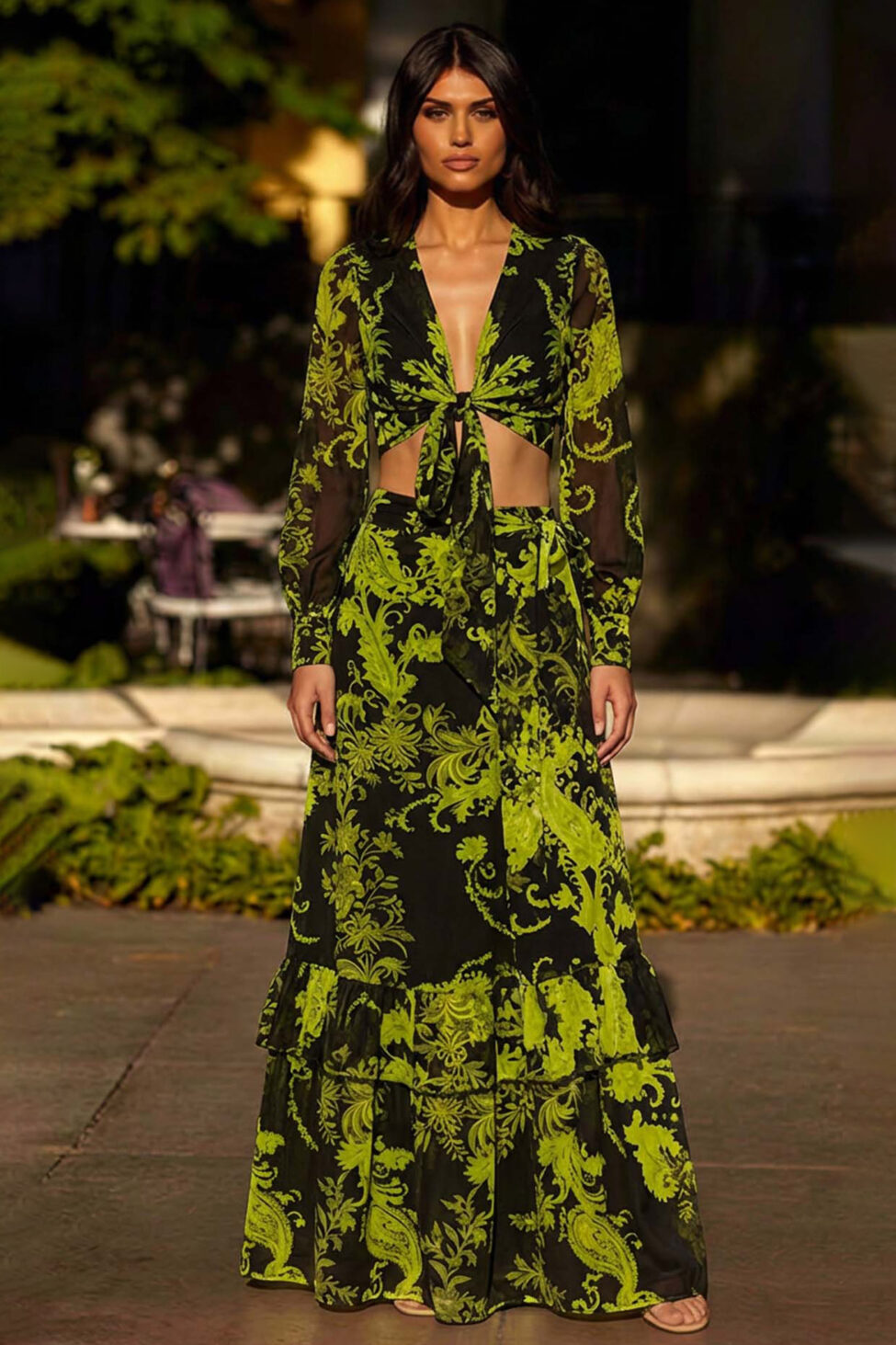 Amaryllis boho σετ τοπ-φούστα με λαχούρια πράσινο - Image 2