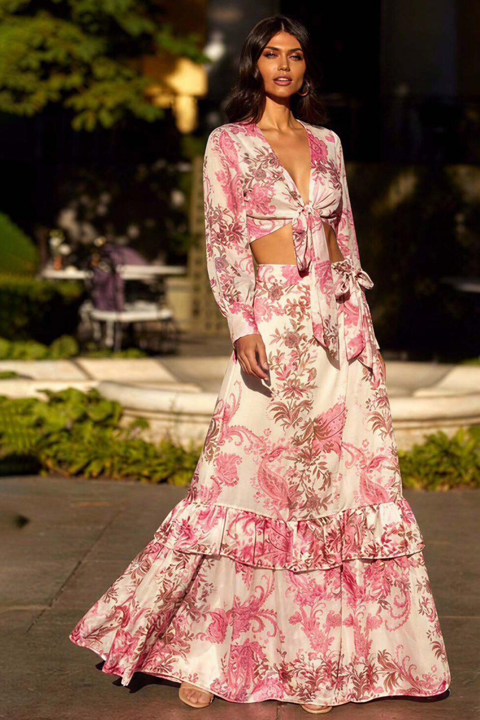 Amaryllis boho σετ τοπ-φούστα με λαχούρια ροζ - Image 2