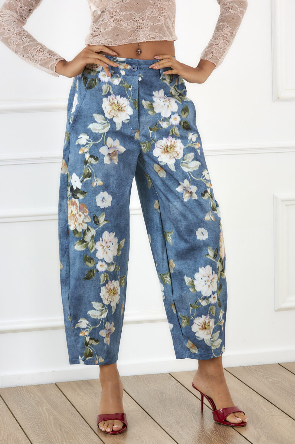 Anora παντελόνι φλοράλ μπλε - Image 2
