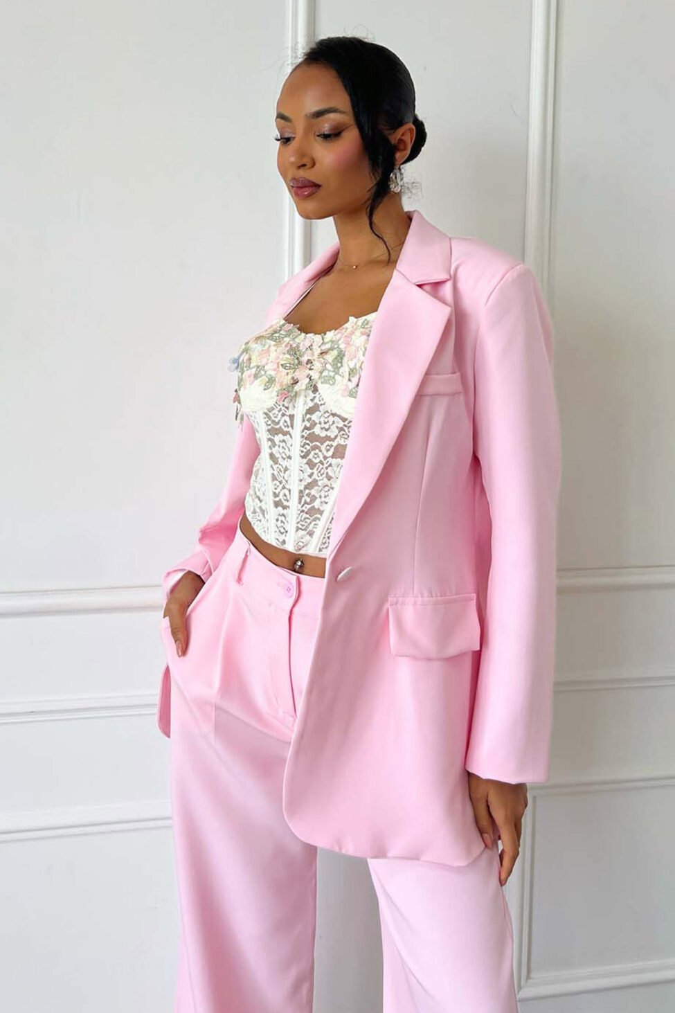 Anthony σετ σακάκι παντελόνι ροζ - Image 2