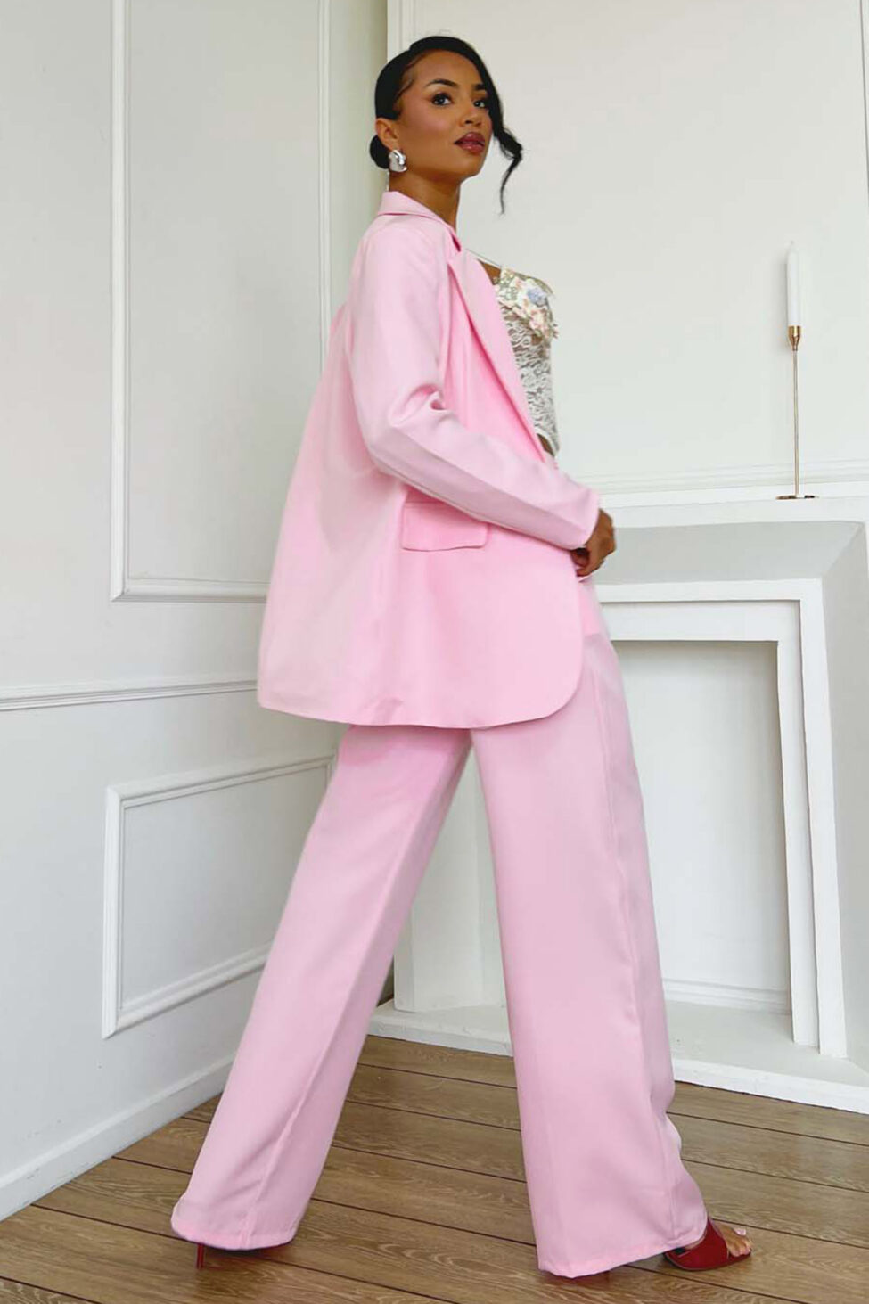 Anthony σετ σακάκι παντελόνι ροζ - Image 3