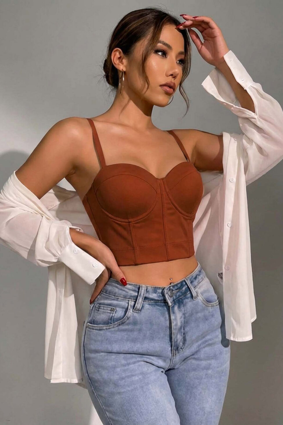 Asahi crop τοπ κορσές καφέ - Image 2