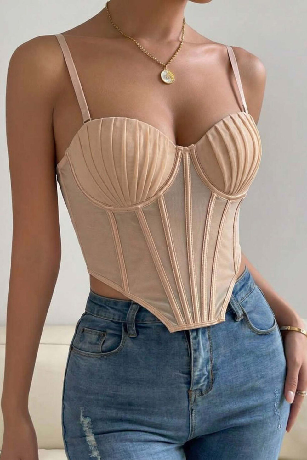 Ashley κορσές με διαφάνεια μπεζ - Image 2