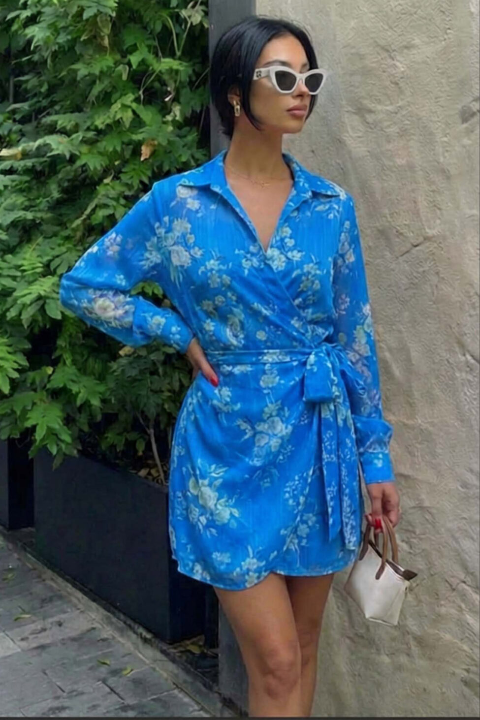 Azalea σετ πουκάμισο-κρουάζε μίνι φούστα floral μπλε - Image 2