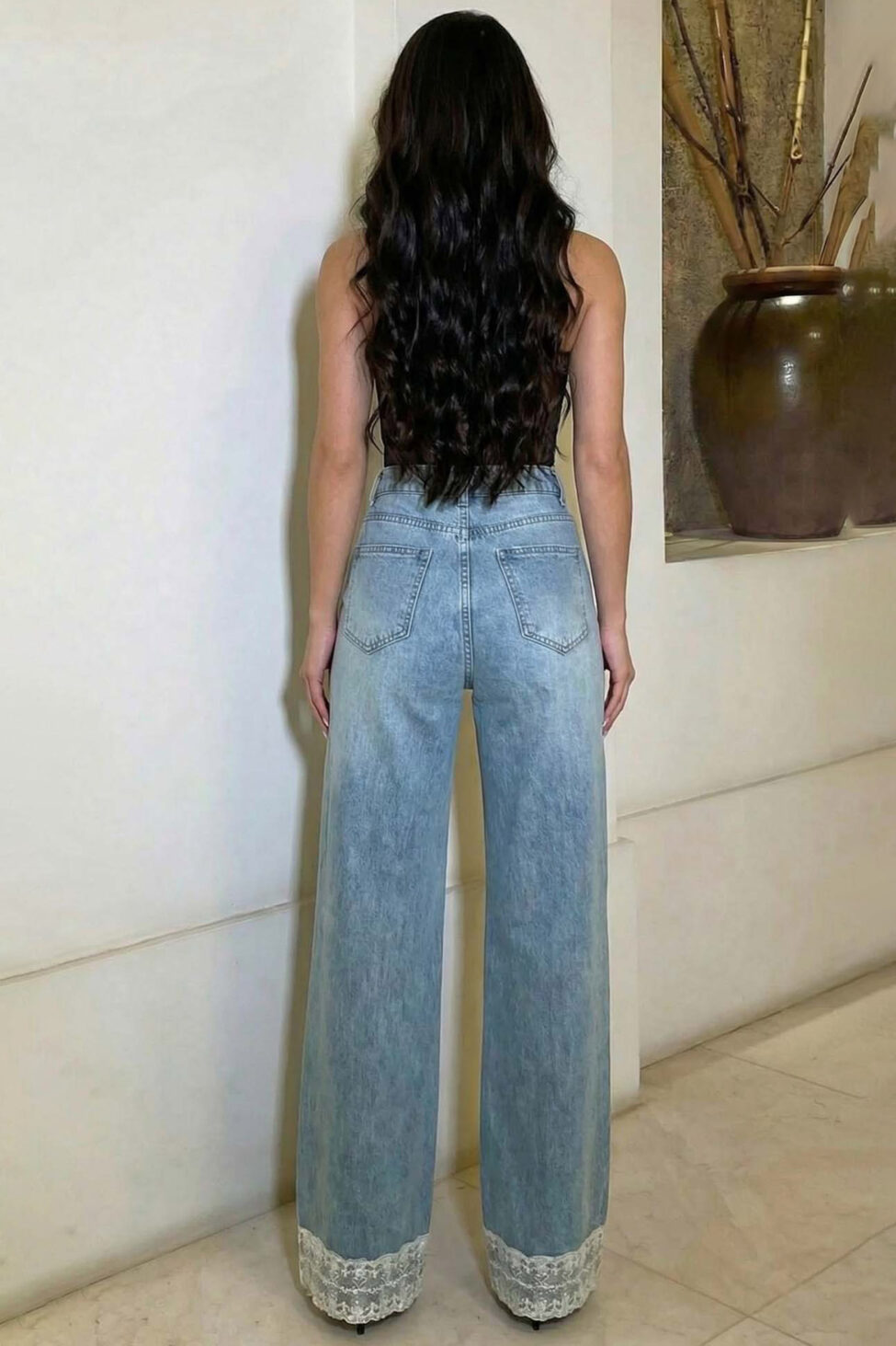 Bacardi τζιν παντελόνι με δαντέλα στο τελέιωμα μπλε - Image 2