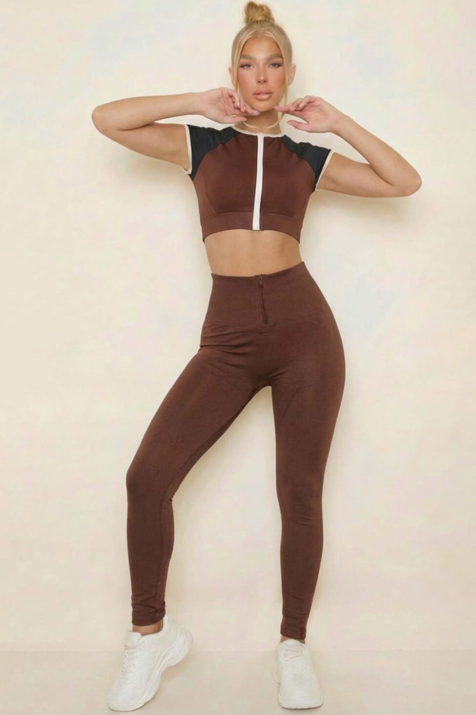 Bette κολάν με φερμουάρ στη μέση καφέ - Image 2