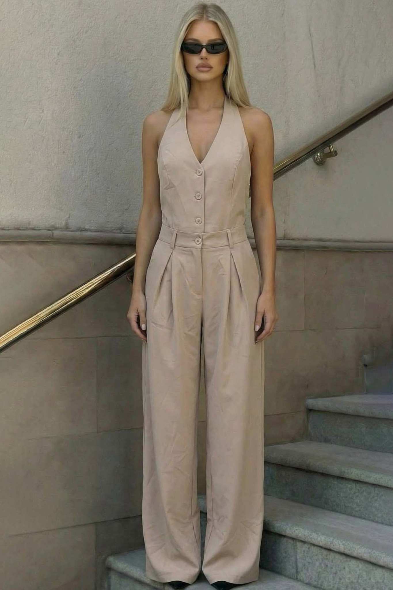 Careen ολόσωμη φόρμα με διακοσμητικά κουμπιά εκρού Careen ολόσωμη φόρμα με διακοσμητικά κουμπιά εκρού - Image 1