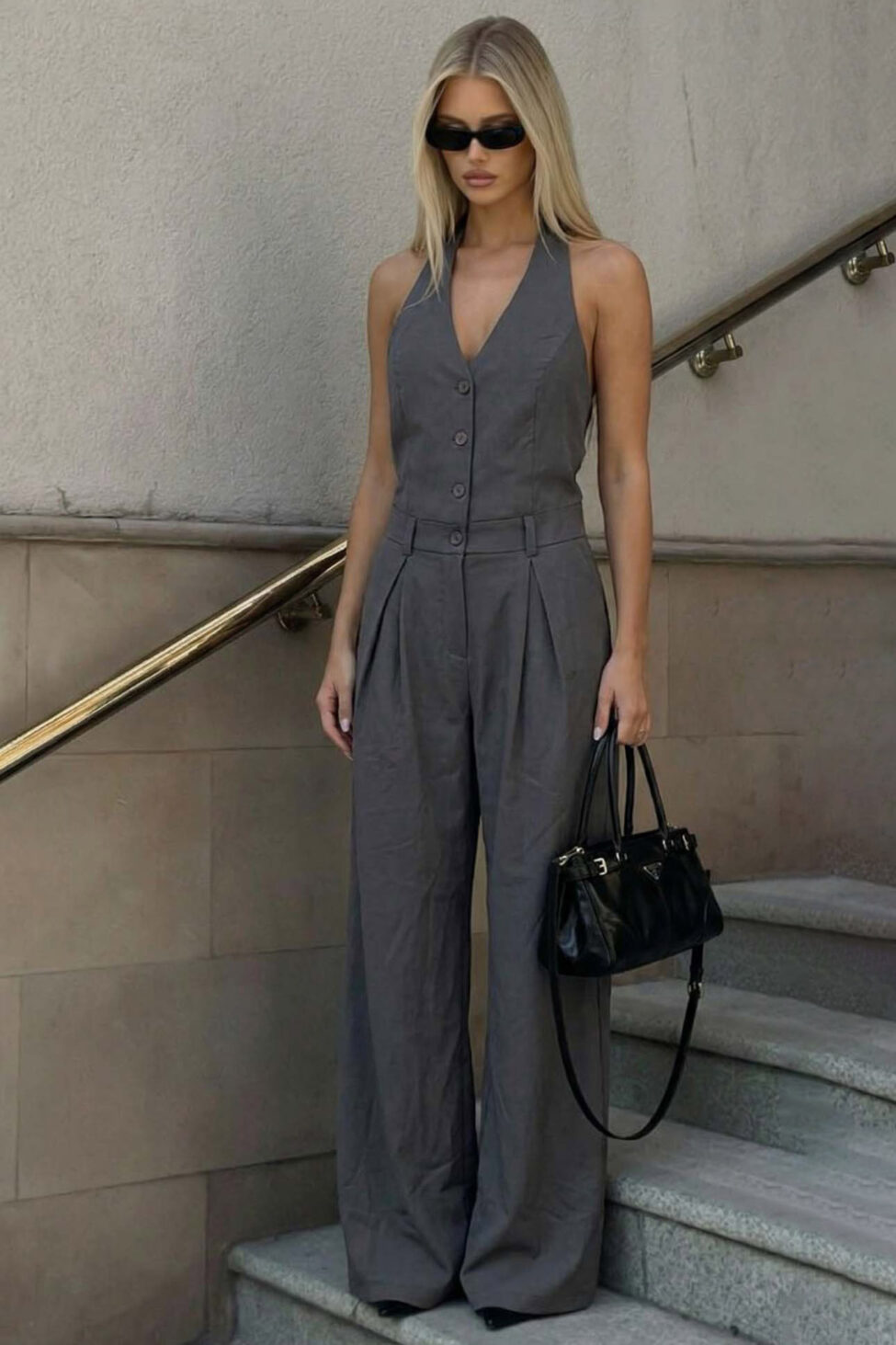 Careen ολόσωμη φόρμα με διακοσμητικά κουμπιά γκρι - Image 2