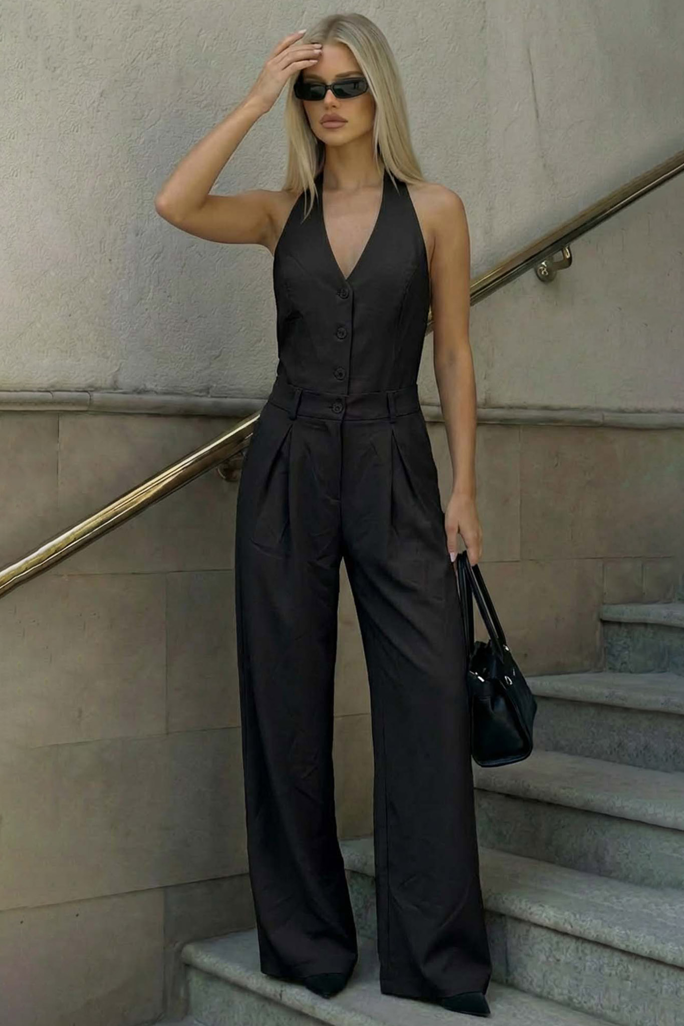 Careen ολόσωμη φόρμα με διακοσμητικά κουμπιά μαύρο Careen ολόσωμη φόρμα με διακοσμητικά κουμπιά μαύρο - Image 1