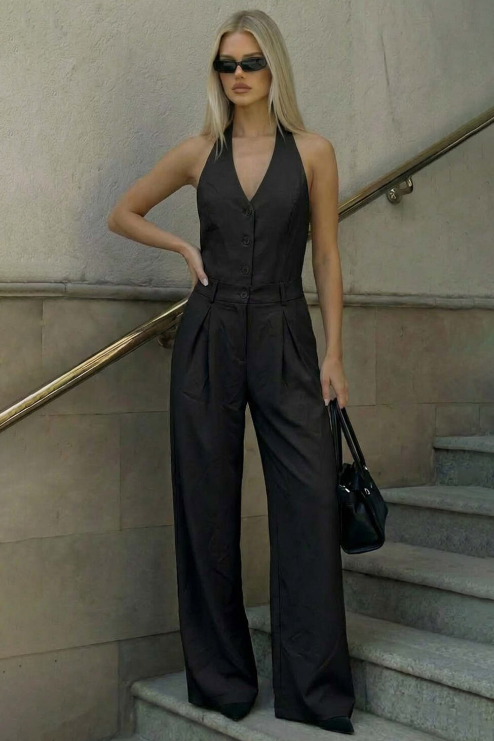 Careen ολόσωμη φόρμα με διακοσμητικά κουμπιά μαύρο - Image 2