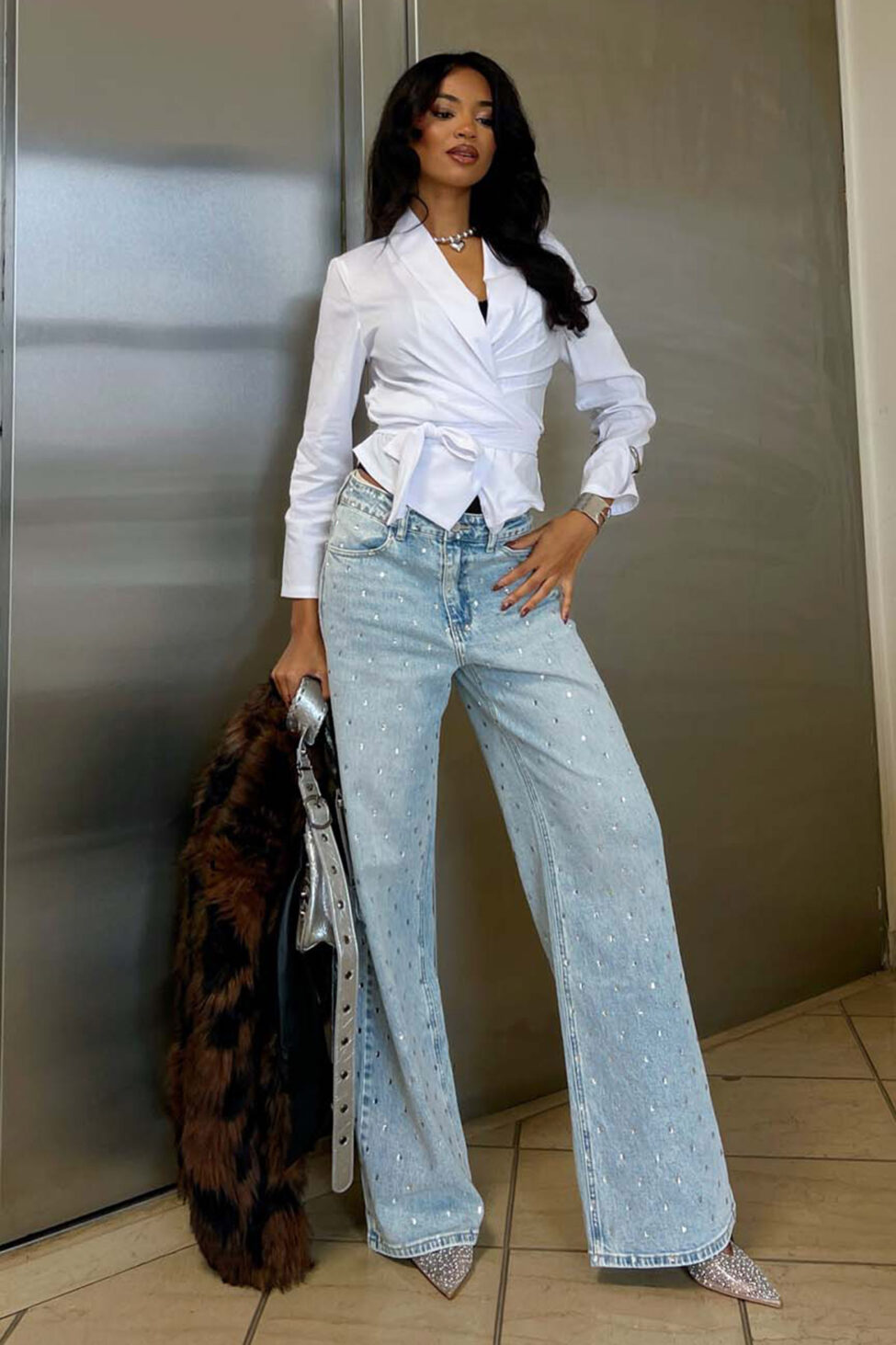 Collete τζιν παντελόνι με στράς μπλε - Image 3