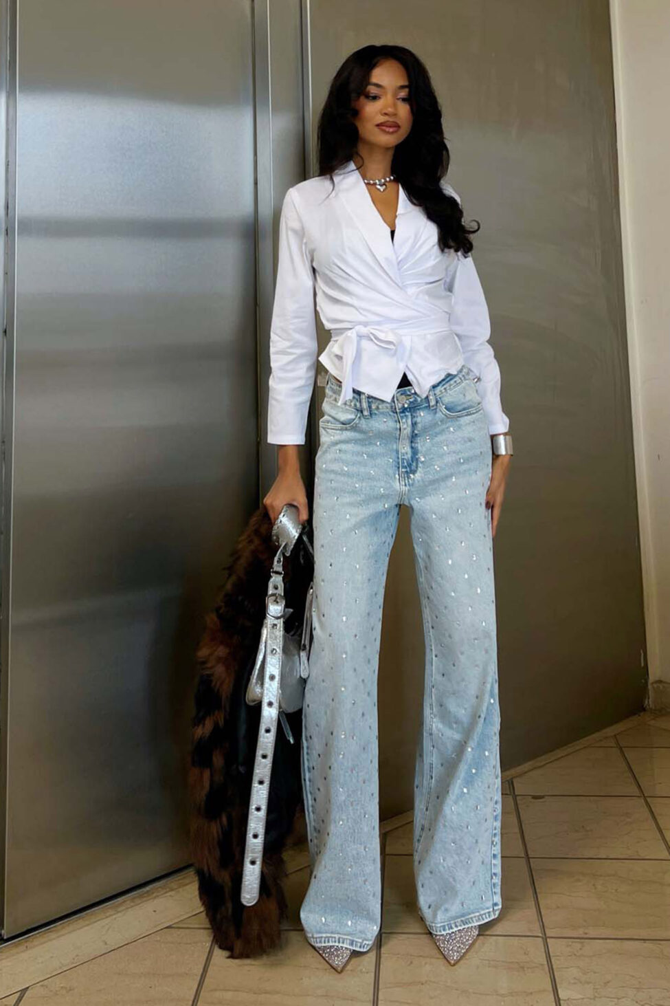 Collete τζιν παντελόνι με στράς μπλε - Image 4