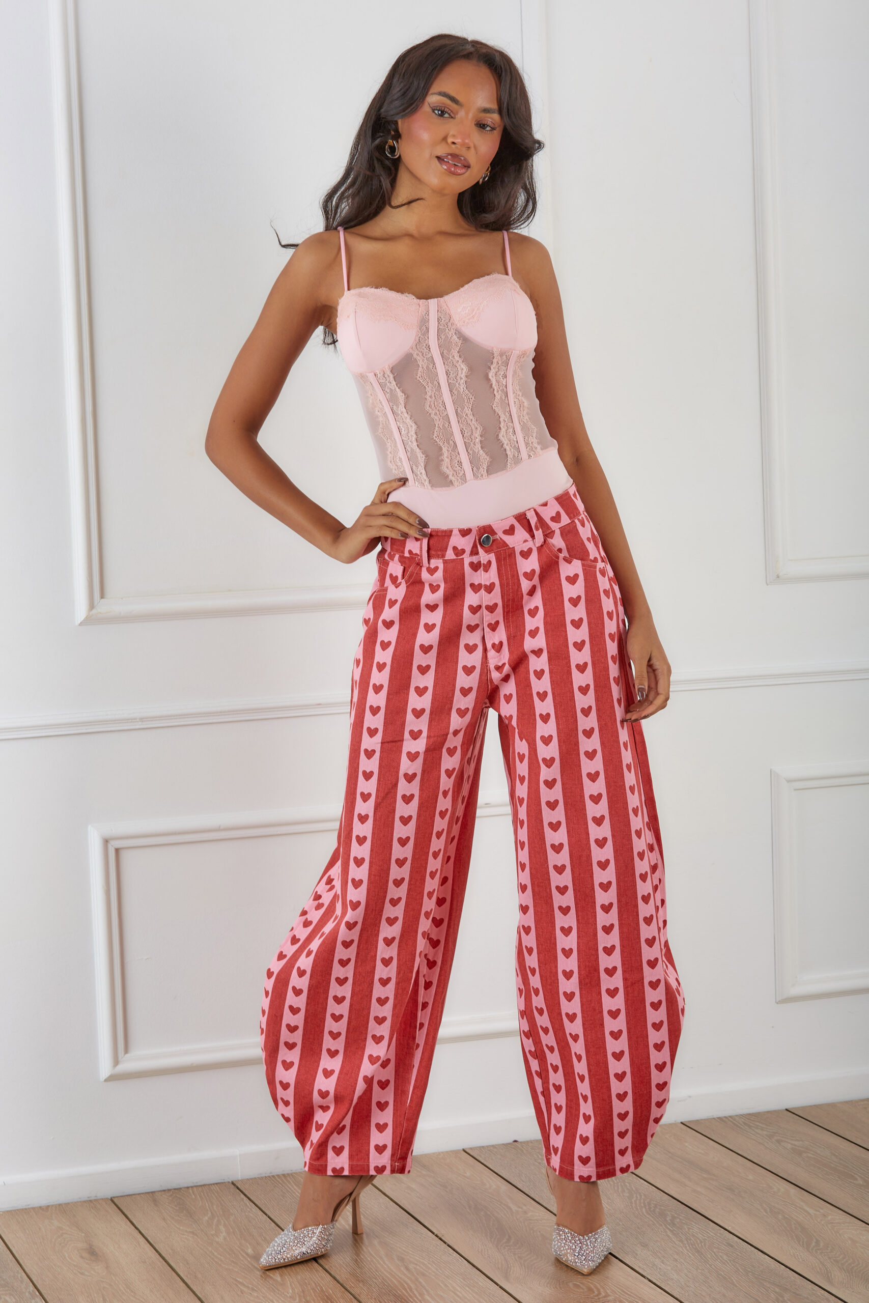 Colt τζιν παντελόνα με ρίγες και μοτίβο από κόκκινες καρδιές κόκκινο - Image 1