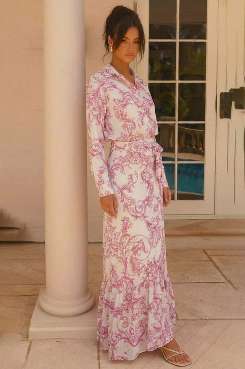 Daffodil σετ πουκάμισο-φούστα με λαχούρια ροζ - Image 2