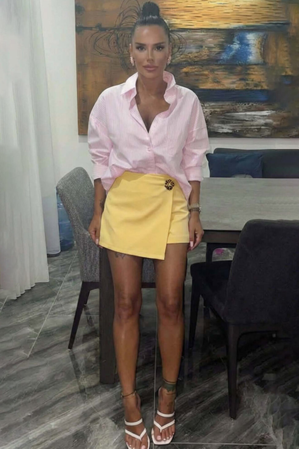 Dandelion μίνι φούστα σορτς με κρουαζέ σχέδιο κίτρινο - Image 2