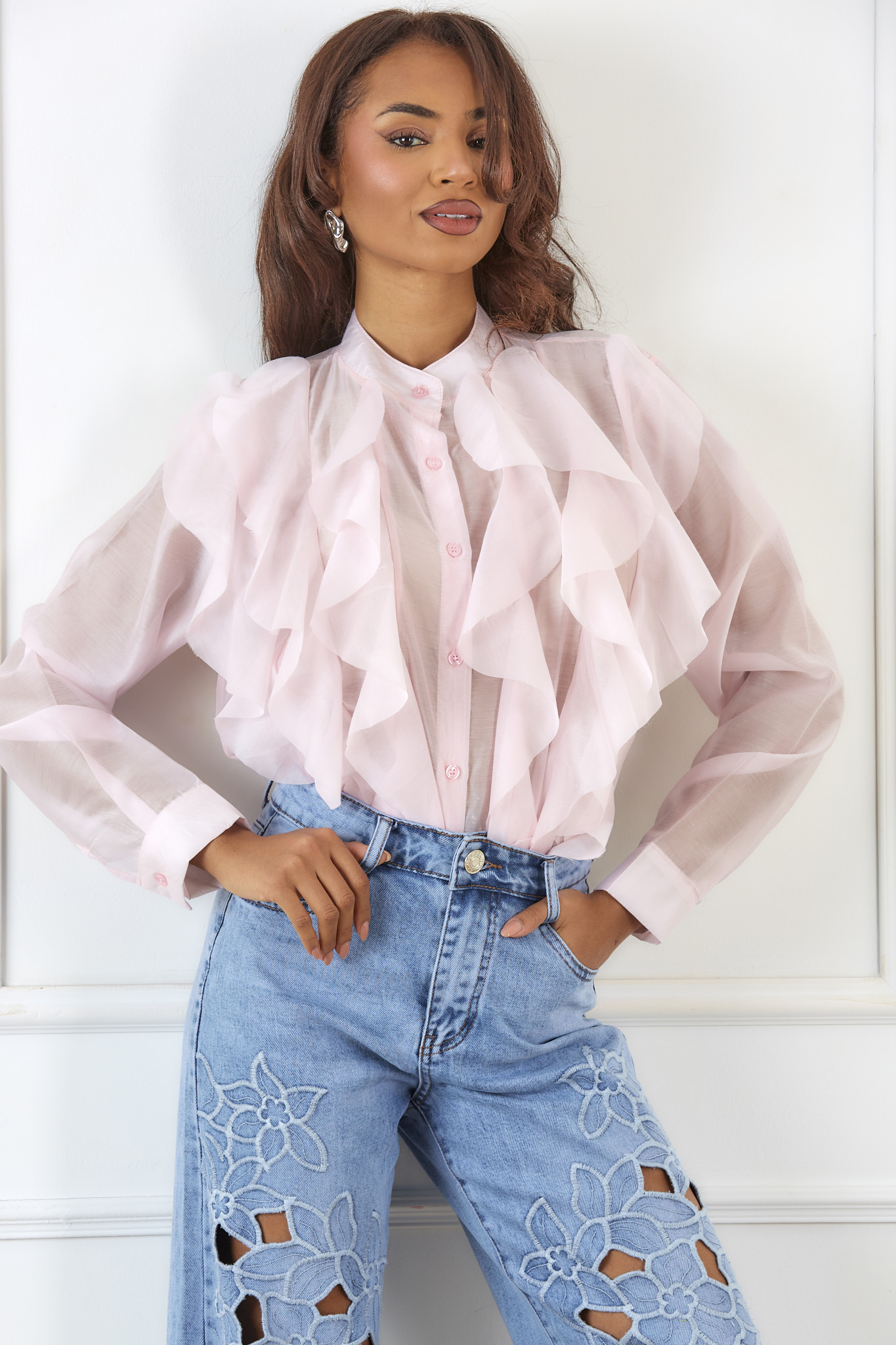 Danette πουκάμισο με βολάν ροζ Danette πουκάμισο με βολάν ροζ - Image 1