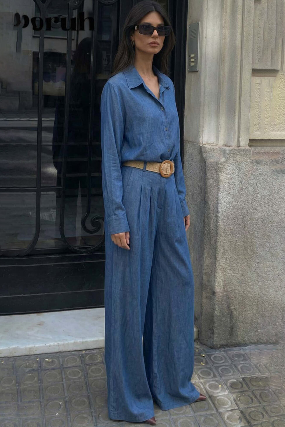 Deka σετ πουκάμισο-παντελόνι με πίετες μπλε - Image 2