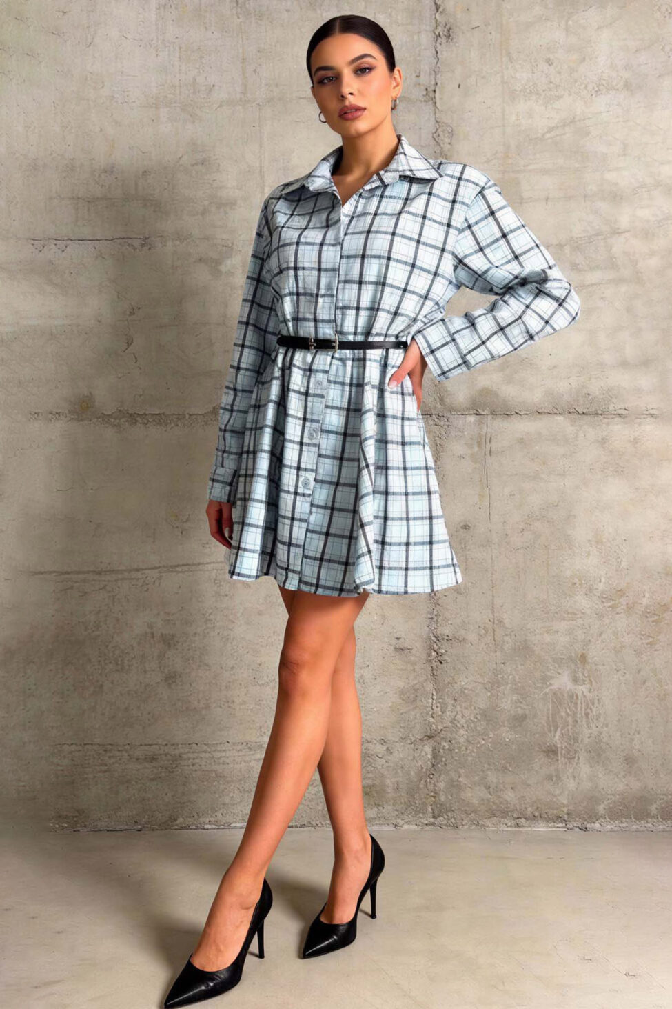 Delight φόρεμα καρό με ζώνη βεραμάν - Image 2