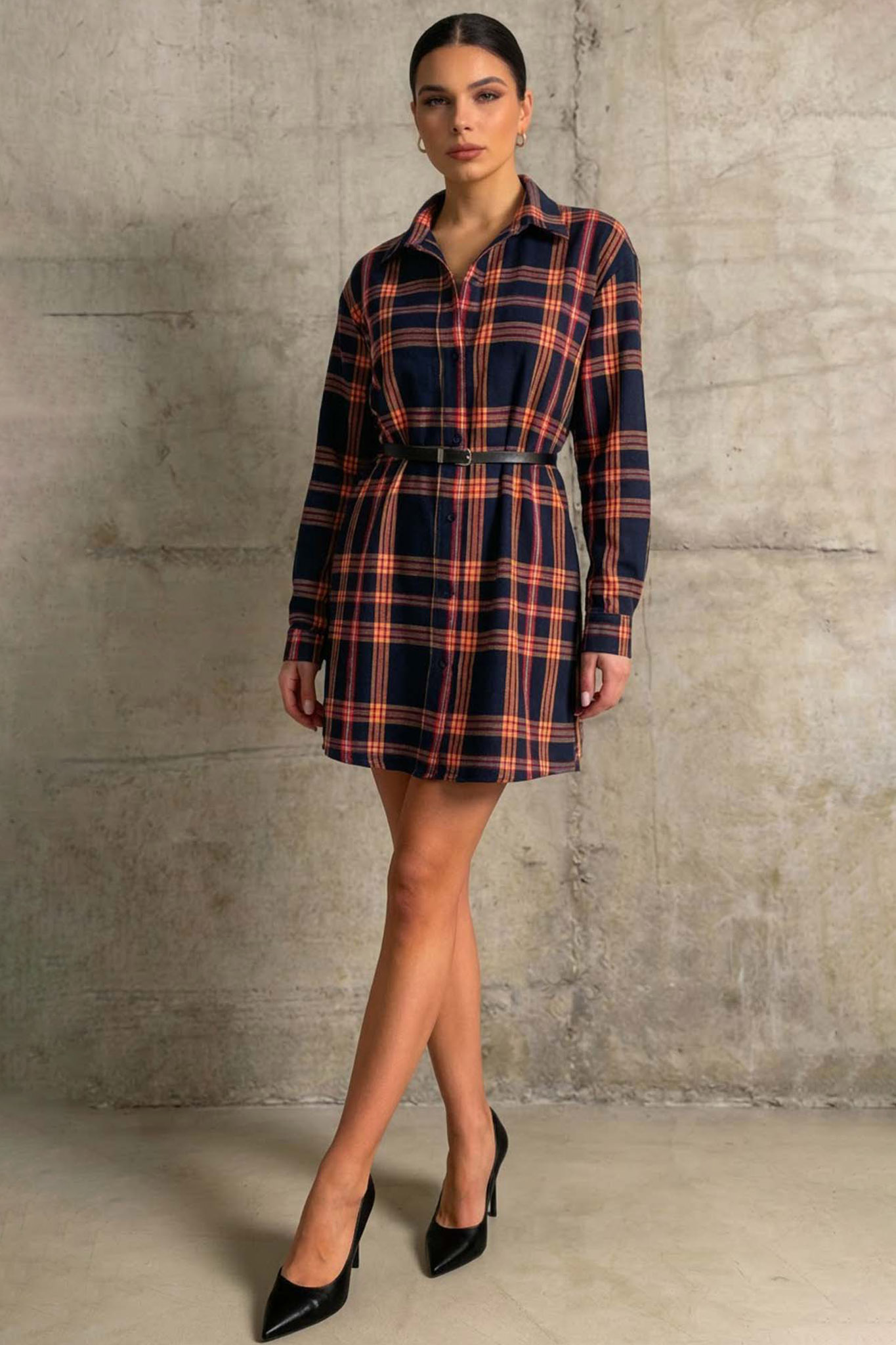 Delight φόρεμα καρό με ζώνη μπλε Delight φόρεμα καρό με ζώνη μπλε - Image 1