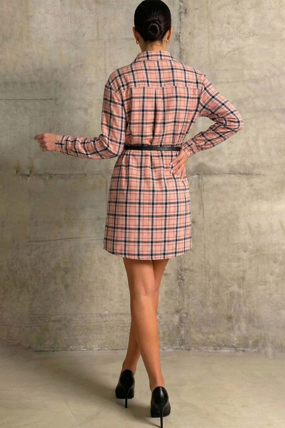 Delight φόρεμα καρό με ζώνη σομόν - Image 2