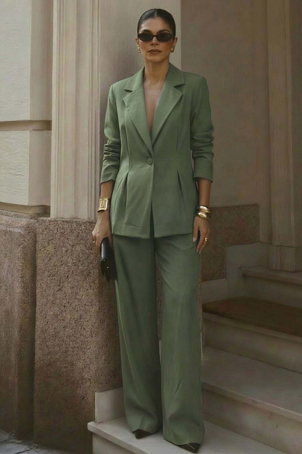 Denisse σετ σακάκι παντελόνι χακί - Image 2