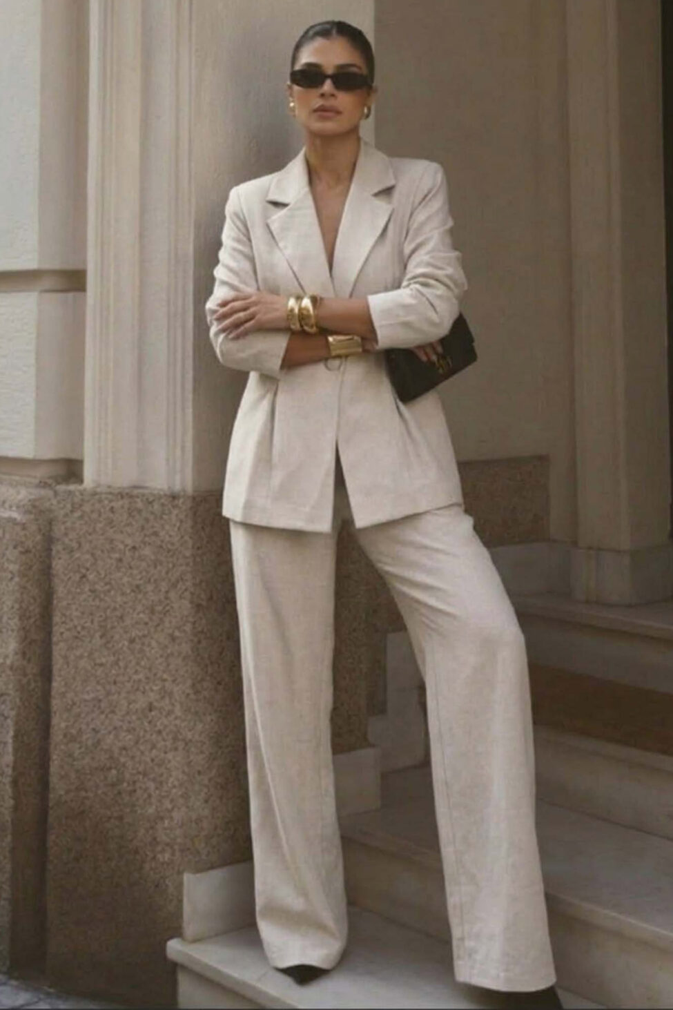 Denisse σετ σακάκι παντελόνι εκρού - Image 2