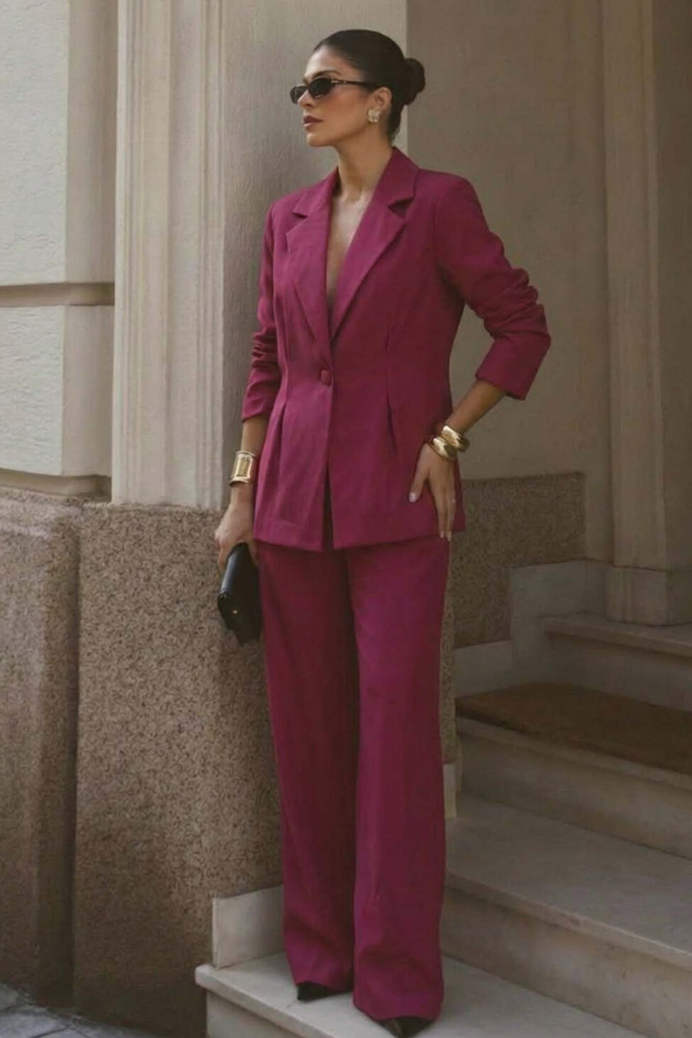 Denisse σετ σακάκι παντελόνι μπορντό - Image 2