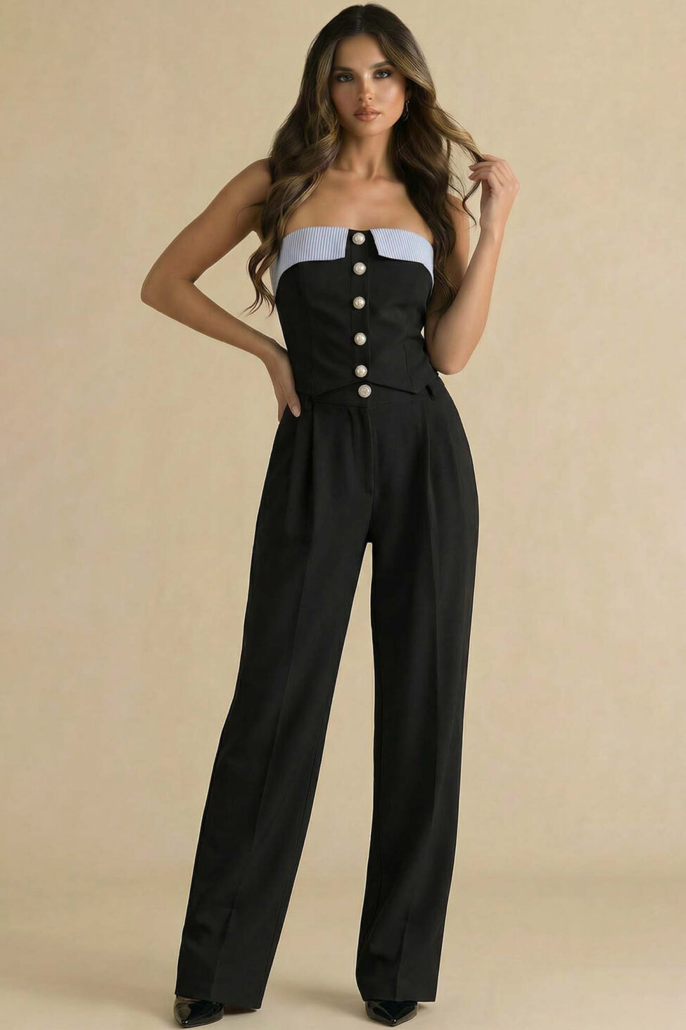 Elisha σετ με στράπλες μπούστο και παντελόνι μαύρο - Image 2