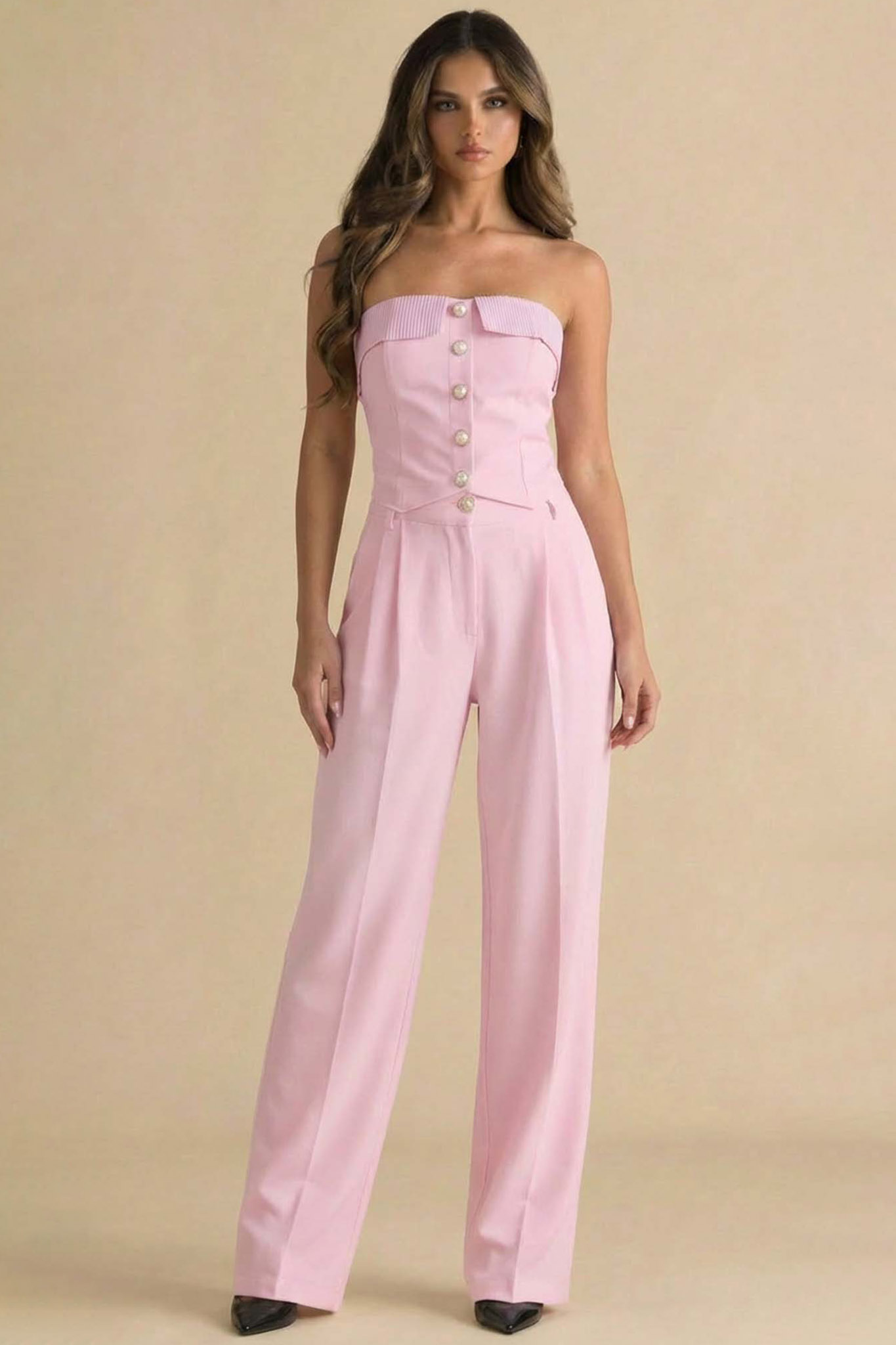 Elisha σετ με στράπλες μπούστο και παντελόνι ροζ Elisha σετ με στράπλες μπούστο και παντελόνι ροζ - Image 1