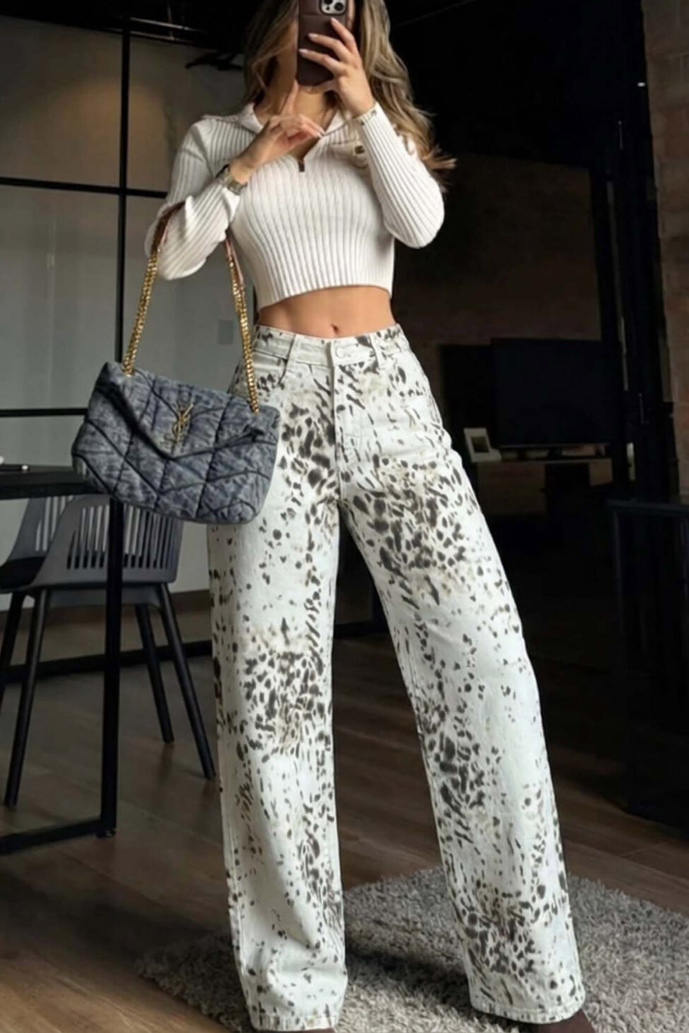 Emelly τζίν παντελόνι animal print λευκό - Image 2