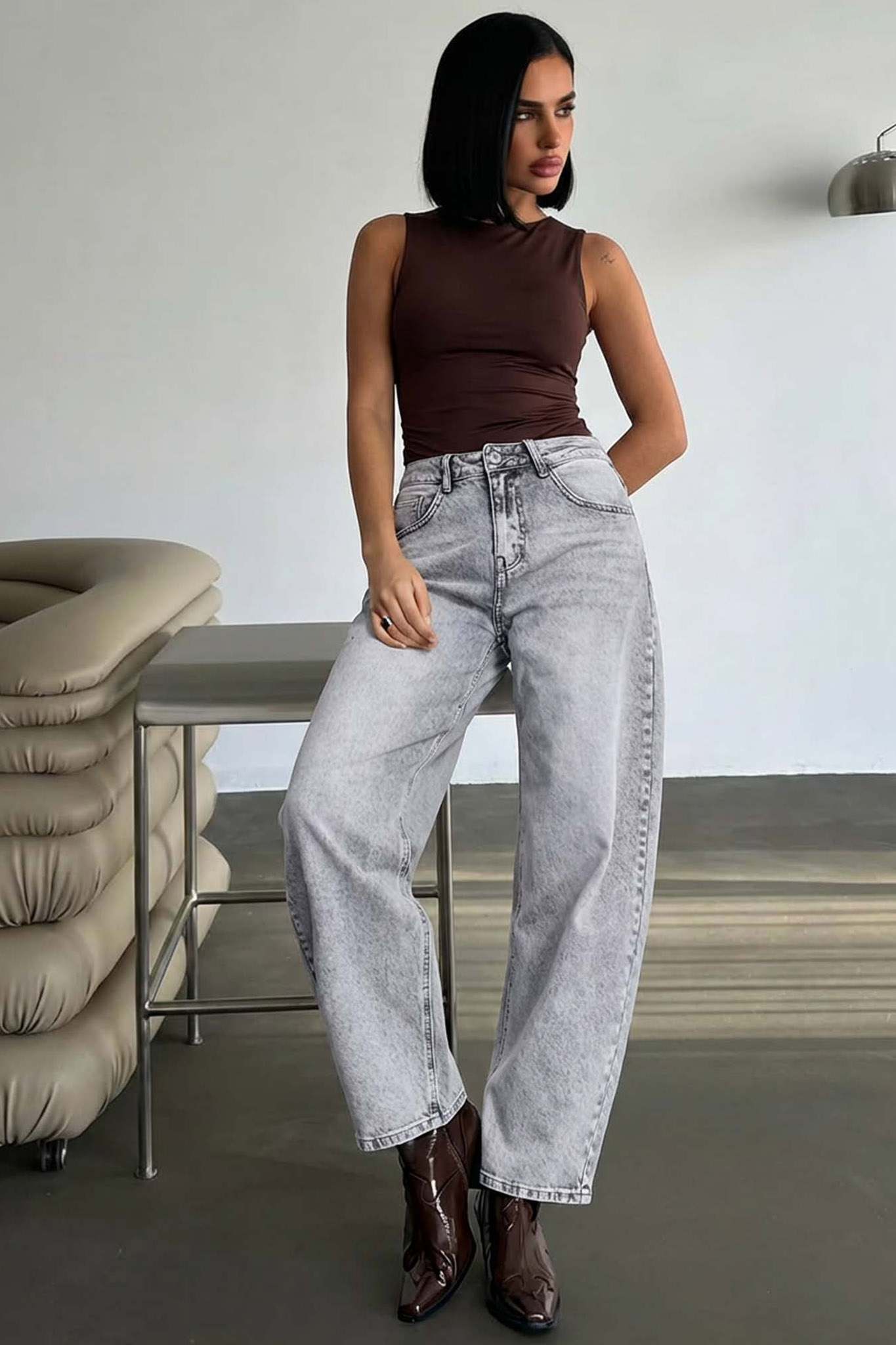 Emmelia ψηλόμεσο τζιν παντελόνι γκρι Emmelia ψηλόμεσο τζιν παντελόνι γκρι - Image 1