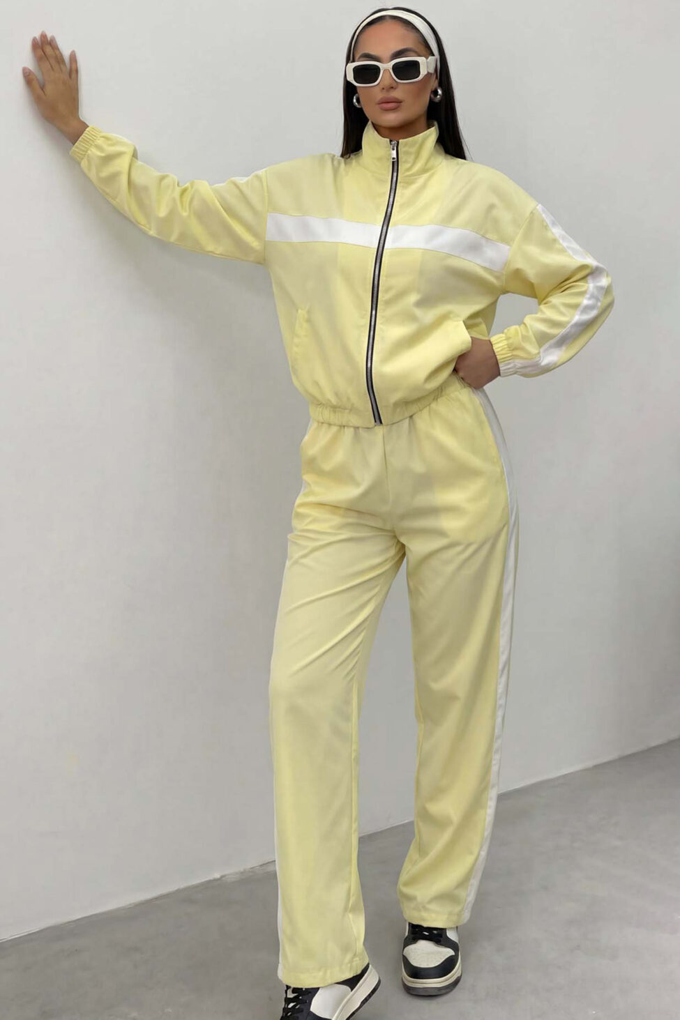 Enviro σετ ζακέτα παντελόνι με ρίγες κίτρινο - Image 2