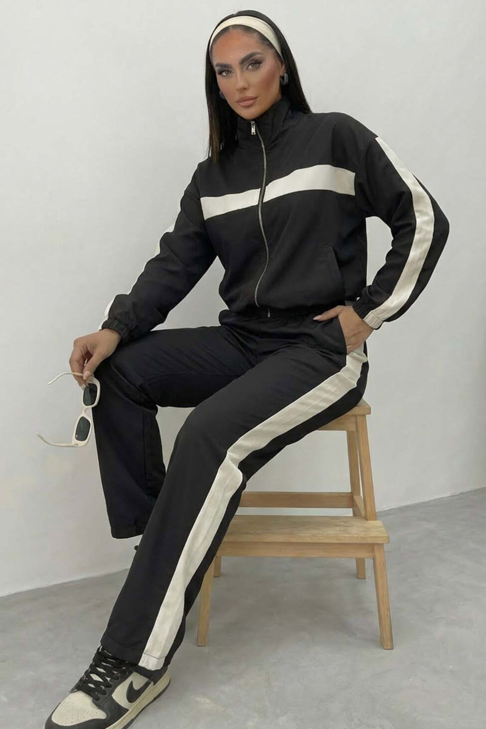 Enviro σετ ζακέτα παντελόνι με ρίγες μαύρο - Image 2