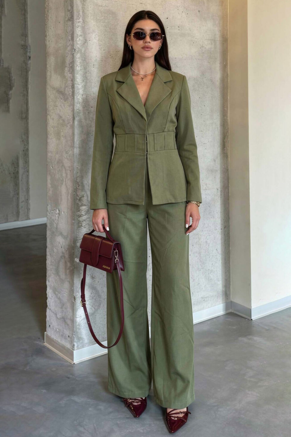 Ethra σετ σακάκι με παντελόνι χακί - Image 2