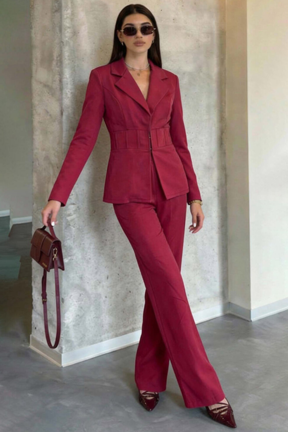 Ethra σετ σακάκι με παντελόνι μπορντό - Image 2