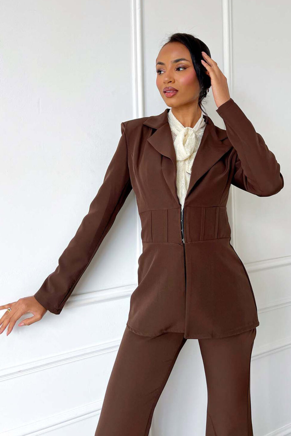 Ethra σετ σακάκι με παντελόνι καφέ - Image 5