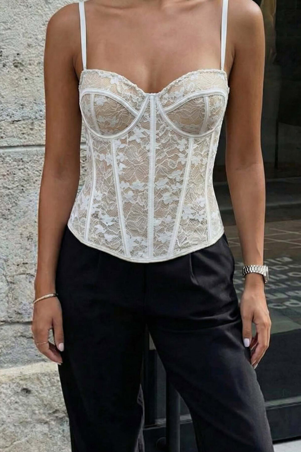 Fierce κορσές με δαντέλα και εσωτερική επένδυση λευκό - Image 2