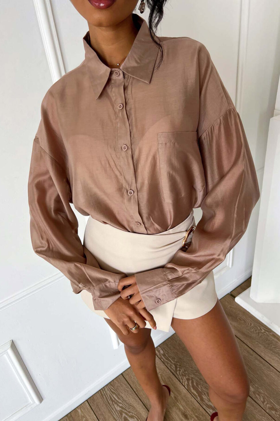 Frilly πουκάμισο μπεζ - Image 3