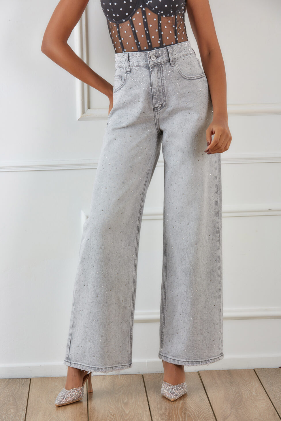 Guava τζιν παντελόνι με στρας γκρι - Image 4