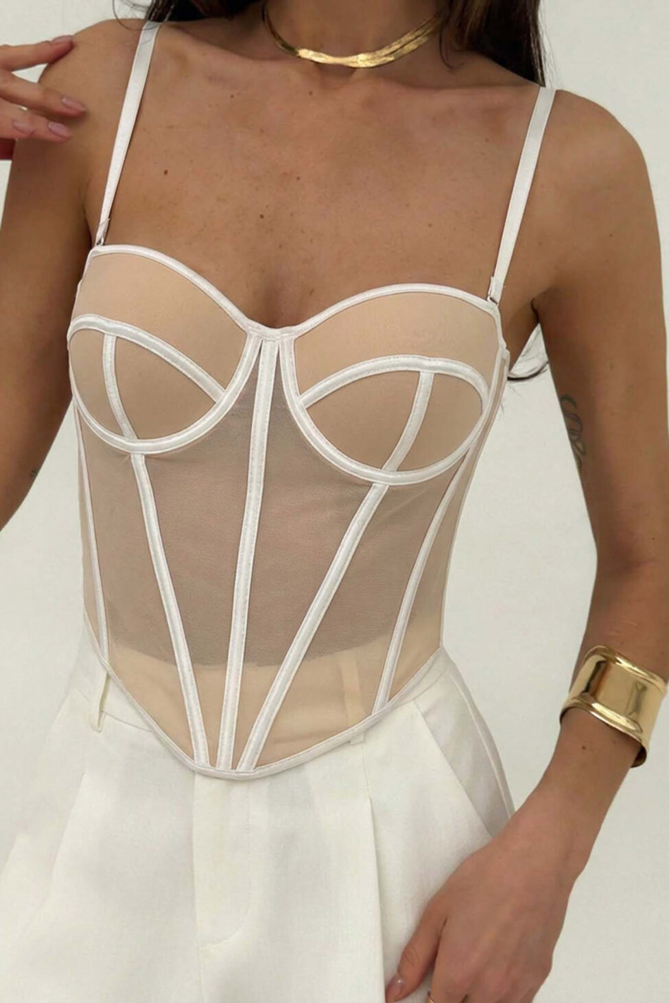 Hypnotic κορσές με διαφάνεια και σατέν λεπτομέρειες μπεζ - Image 2