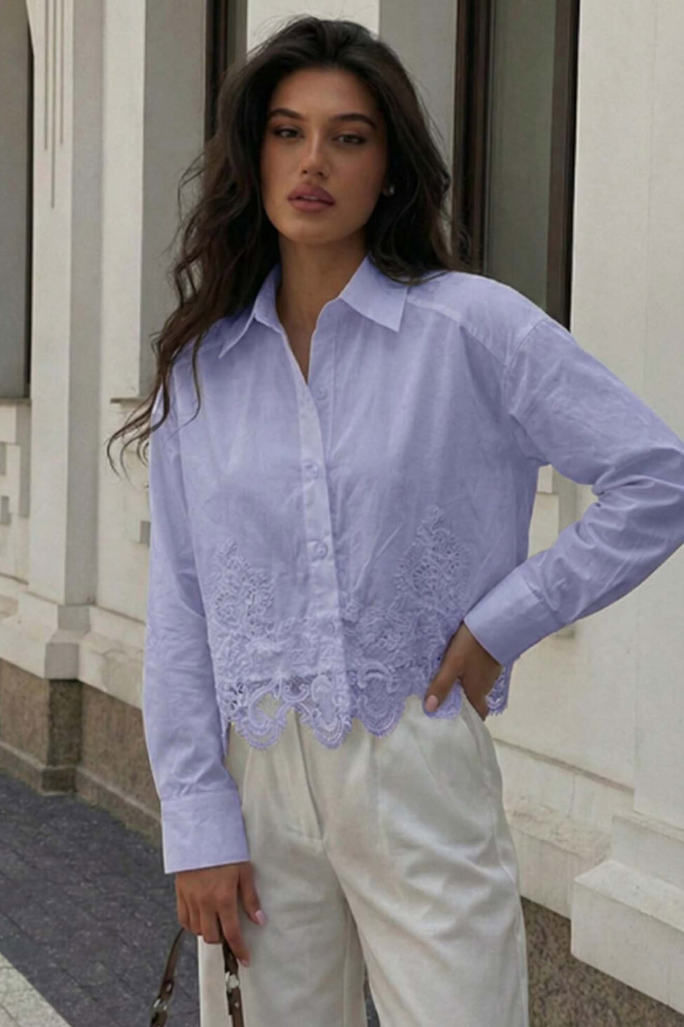 Ignasio πουκάμισο με λεπτομέρεια δαντέλας στο τελείωμα λιλά - Image 2