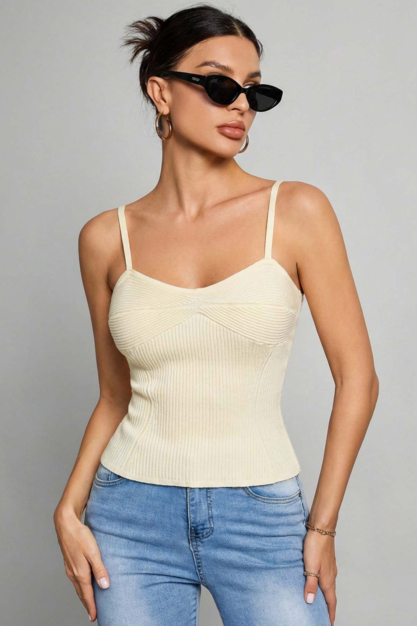 Ines πλεκτό τοπ με τιράντες εκρού Ines πλεκτό τοπ με τιράντες εκρού - Image 1