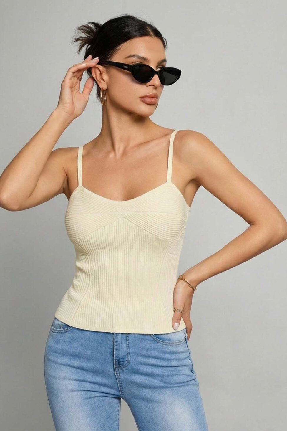 Ines πλεκτό τοπ με τιράντες εκρού - Image 2